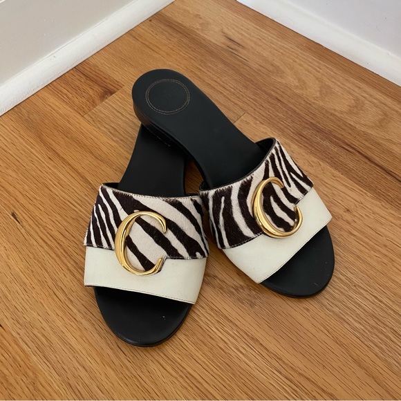 Cholé C PONY-STYLE CALFSKIN MULES - Picture 1 of 5